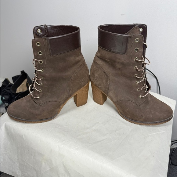 Timberland Earthkeepers Glancy Brown Lace Up Heeled Boots Size 9.5 - Picture 7 of 14